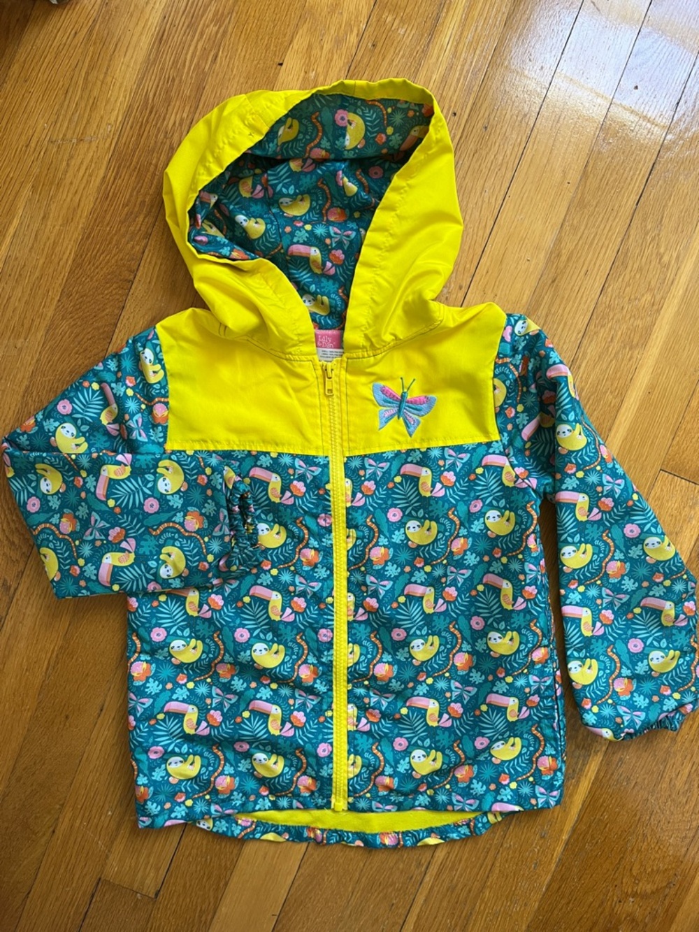 Lily & Dan Girls 6 6X Sloth Rainforest Hooded Zip Front Spring Jacket Coat
